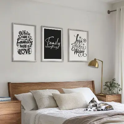 Billedsæt til soveværelset med motiver af familie, kærlighed, varme og hjem