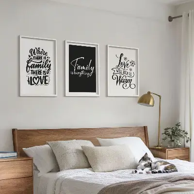 Billedsæt til soveværelset med motiver af familie, kærlighed, varme og hjem