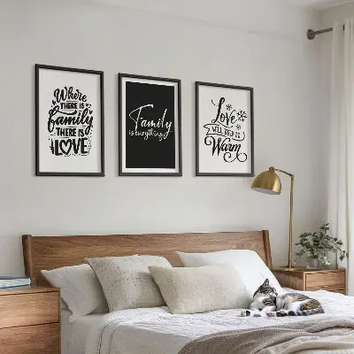 Billedsæt til soveværelset med motiver af familie, kærlighed, varme og hjem