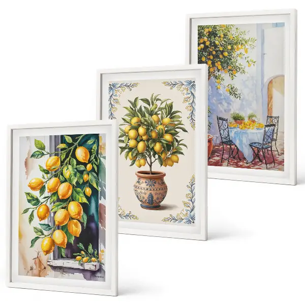 Triptykon med citrontræ og frugter indrammede billeder