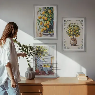 Triptykon med citrontræ og frugter indrammede billeder