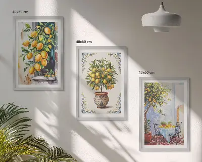Triptykon med citrontræ og frugter indrammede billeder