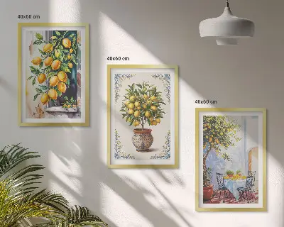 Triptykon med citrontræ og frugter indrammede billeder