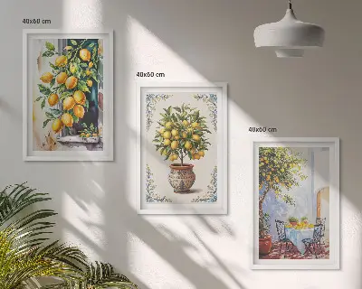 Triptykon med citrontræ og frugter indrammede billeder