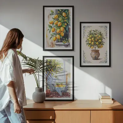 Triptykon med citrontræ og frugter indrammede billeder