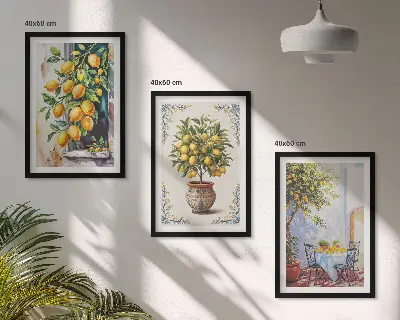 Triptykon med citrontræ og frugter indrammede billeder