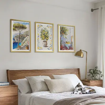 Malerier af havcitrontræer inspiration til billedvæg