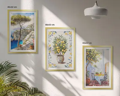 Malerier af havcitrontræer inspiration til billedvæg