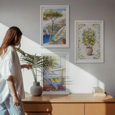 Malerier af havcitrontræer inspiration til billedvæg