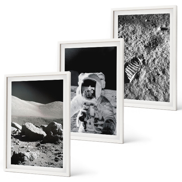 Triptykon billeder med ramme NASA fotos måneastronaut