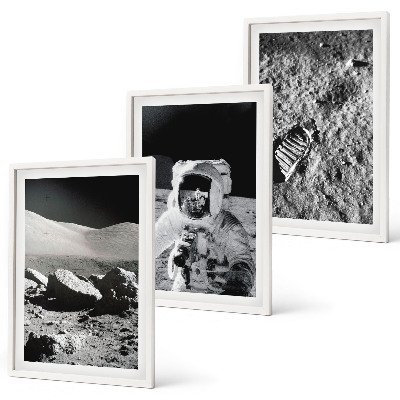 Triptykon billeder med ramme NASA fotos måneastronaut