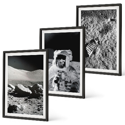 Triptykon billeder med ramme NASA fotos måneastronaut