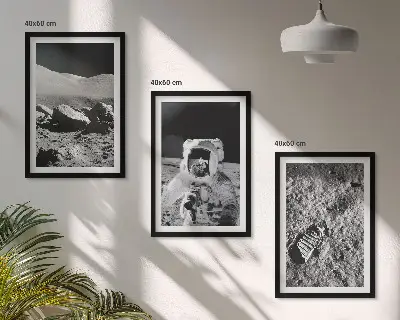 Triptykon med NASA-fotos af måneastronauter inklusive ramme