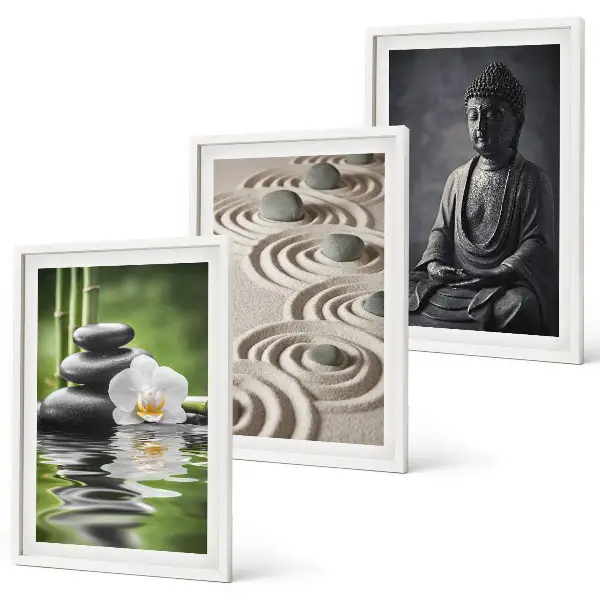 Billedsæt til soveværelset med afslappende motiv af en zen Buddha