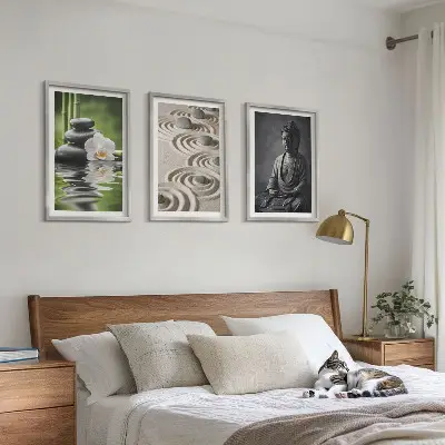 Billedsæt til soveværelset med afslappende motiv af en zen Buddha