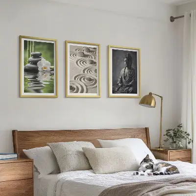 Billedsæt til soveværelset med afslappende motiv af en zen Buddha