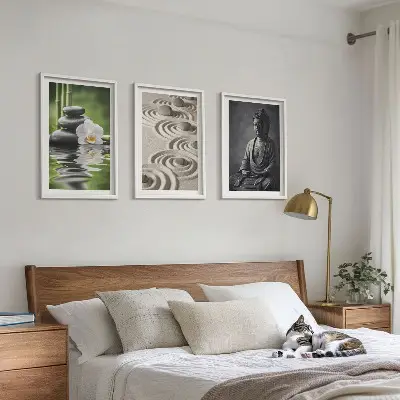 Billedsæt til soveværelset med afslappende motiv af en zen Buddha