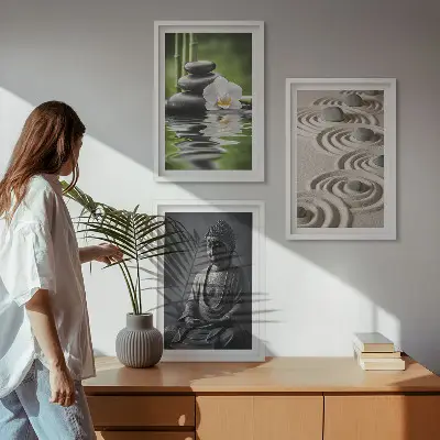 Billedsæt til soveværelset med afslappende motiv af en zen Buddha
