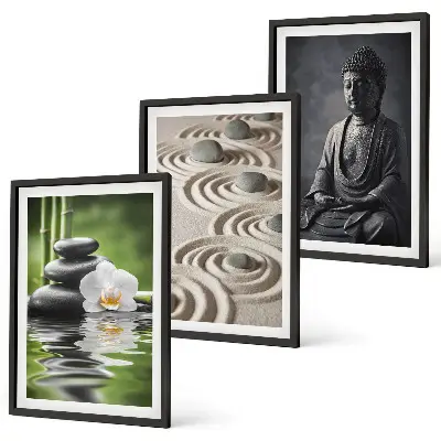 Billedsæt til soveværelset med afslappende motiv af en zen Buddha