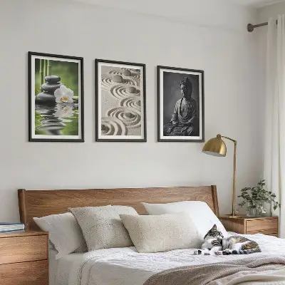 Billedsæt til soveværelset med afslappende motiv af en zen Buddha