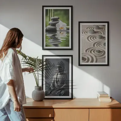 Billedsæt til soveværelset med afslappende motiv af en zen Buddha