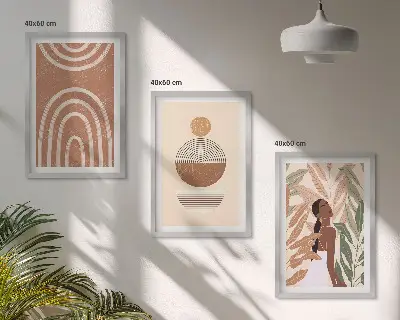 Billedvæg med plantemønstre og geometri inspiration til stilfuld indretning