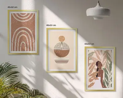 Billedvæg med plantemønstre og geometri inspiration til stilfuld indretning