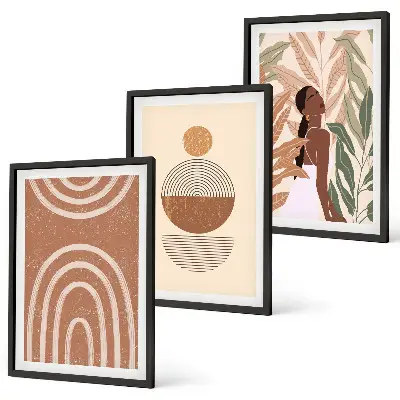 Billedvæg med plantemønstre og geometri inspiration til stilfuld indretning