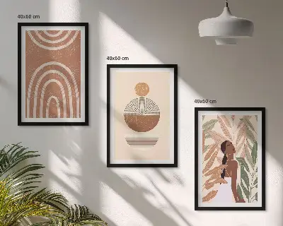 Billedvæg med plantemønstre og geometri inspiration til stilfuld indretning