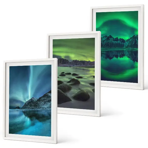 Triptykon med vinterlandskab og nordlys billeder med ramme