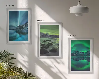Triptykon med vinterlandskab og nordlys billeder med ramme