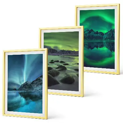 Triptykon med vinterlandskab og nordlys billeder med ramme
