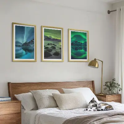 Triptykon med vinterlandskab og nordlys billeder med ramme