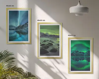 Triptykon med vinterlandskab og nordlys billeder med ramme
