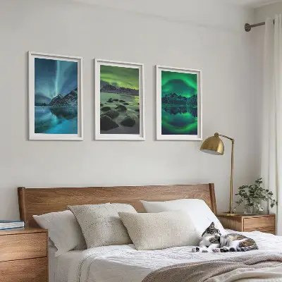 Triptykon med vinterlandskab og nordlys billeder med ramme