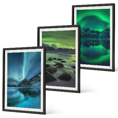 Triptykon med vinterlandskab og nordlys billeder med ramme