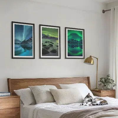 Triptykon med vinterlandskab og nordlys billeder med ramme