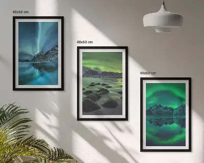 Triptykon med vinterlandskab og nordlys billeder med ramme