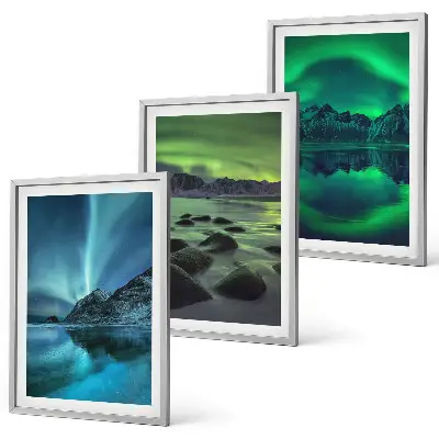Triptykon med vinterlandskab og nordlys billeder med ramme