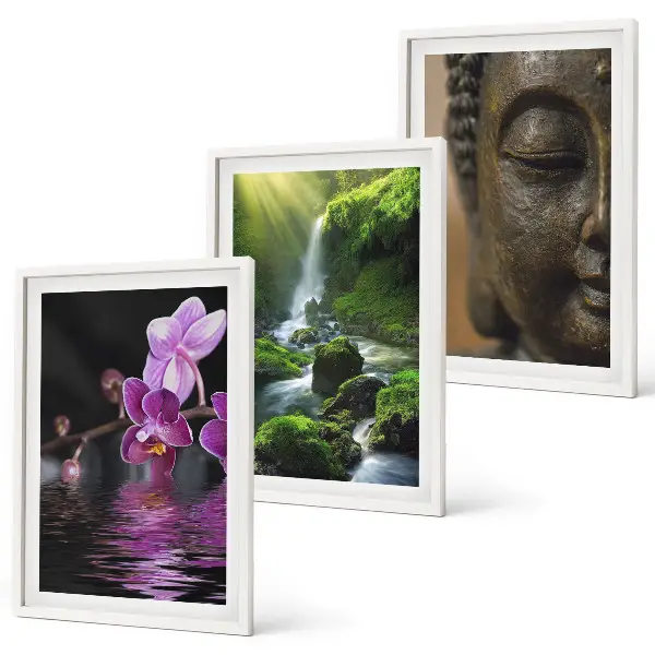 Sengesæt til soveværelset med motiv af blomstrende vandfald, Buddha og Zen-klipper
