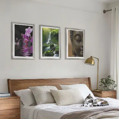Sengesæt til soveværelset med motiv af blomstrende vandfald, Buddha og Zen-klipper