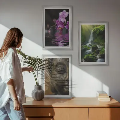 Sengesæt til soveværelset med motiv af blomstrende vandfald, Buddha og Zen-klipper