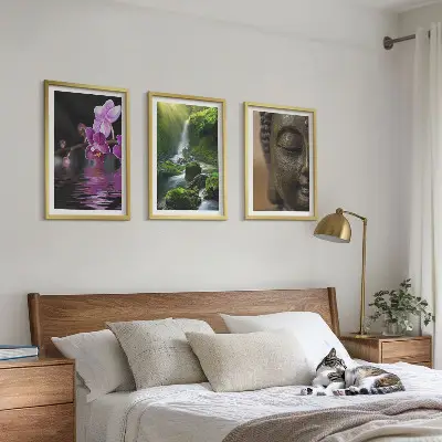 Sengesæt til soveværelset med motiv af blomstrende vandfald, Buddha og Zen-klipper