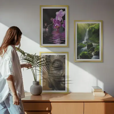 Sengesæt til soveværelset med motiv af blomstrende vandfald, Buddha og Zen-klipper