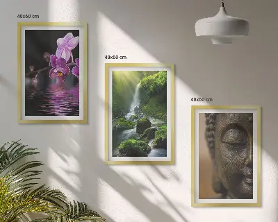 Sengesæt til soveværelset med motiv af blomstrende vandfald, Buddha og Zen-klipper