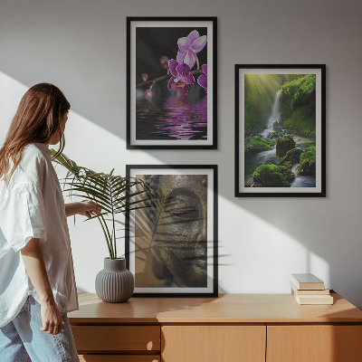 Billedsæt til soveværelset Blomster vandfald Buddha klippe Zen