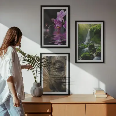 Sengesæt til soveværelset med motiv af blomstrende vandfald, Buddha og Zen-klipper