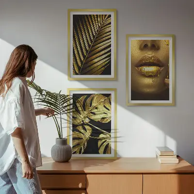 Sengesæt med Monstera og kvindemund print af palmeblade og kvindemund