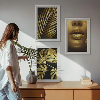 Sengesæt med Monstera og kvindemund print af palmeblade og kvindemund