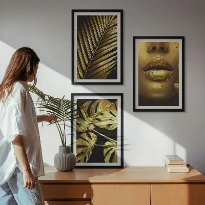 Sengesæt med Monstera og kvindemund print af palmeblade og kvindemund